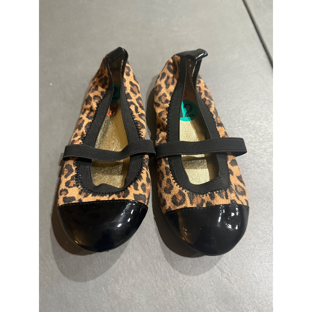 Michael Kors Girls Leopard Print Mary Jane Ballet Flats Black Cap Toe Size 12